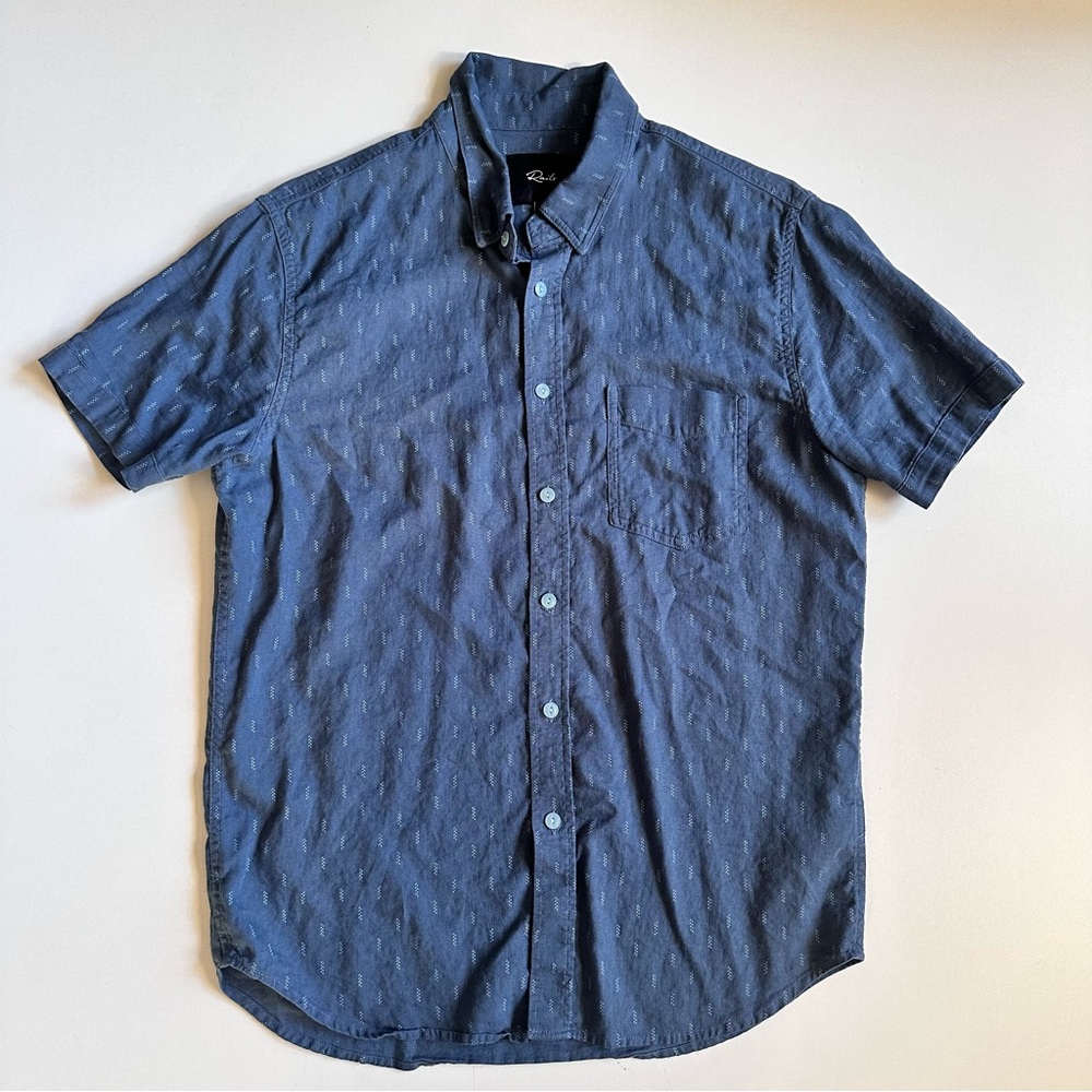 Rails Men’s Button Shirt Navy Blue Short Sleeve Linen Blend Small
